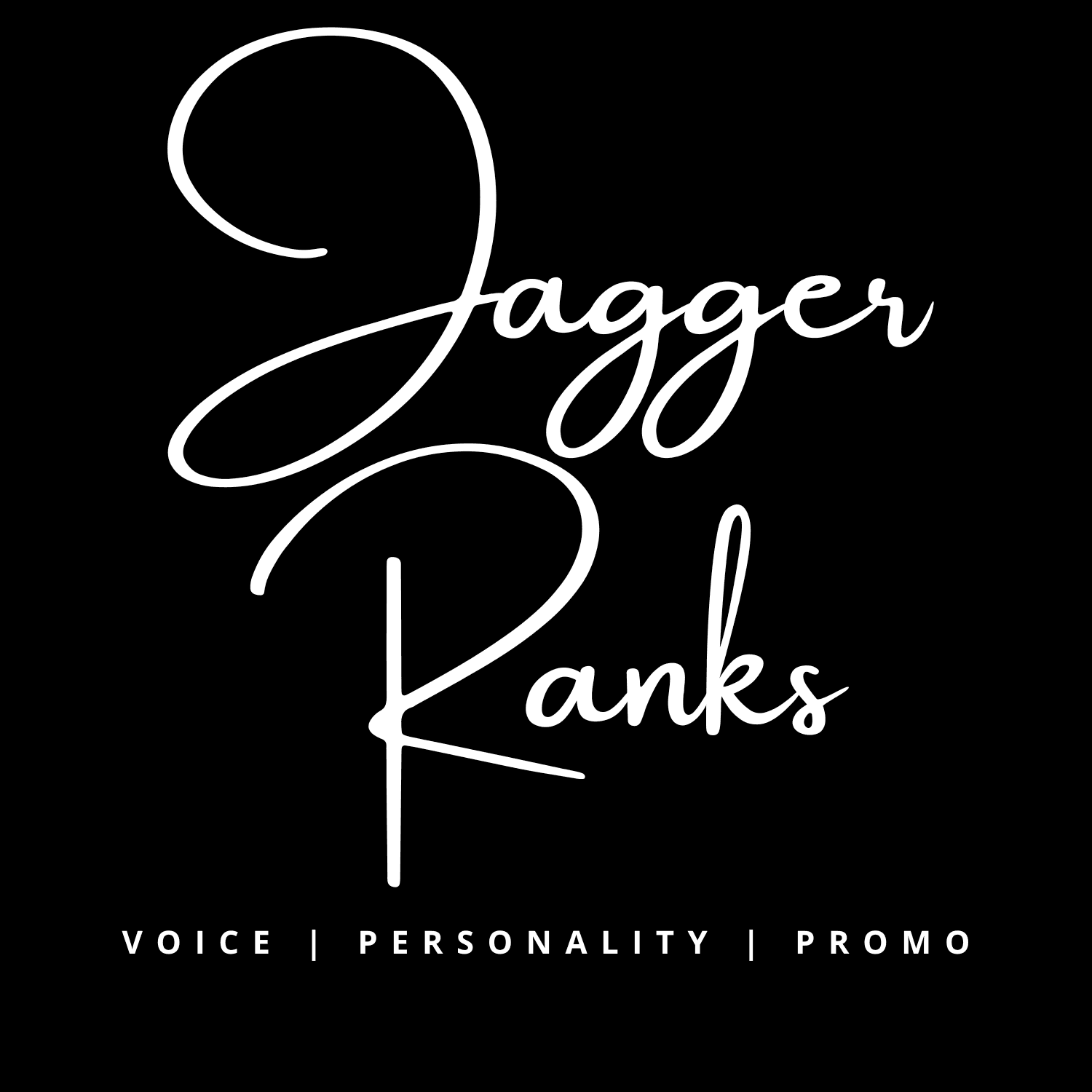 Jagger Ranks logo with text: Voice | Personality | Promo on black background.